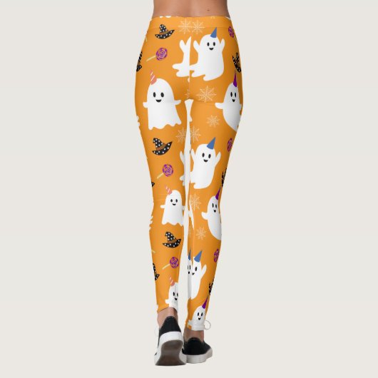 Baby Ghost Pattern Orange Halloween-Party Leggings (Rückseite)