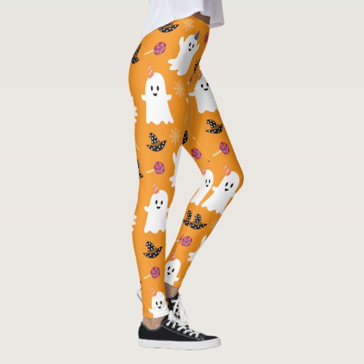 Baby Ghost Pattern Orange Halloween-Party Leggings (Rechts)