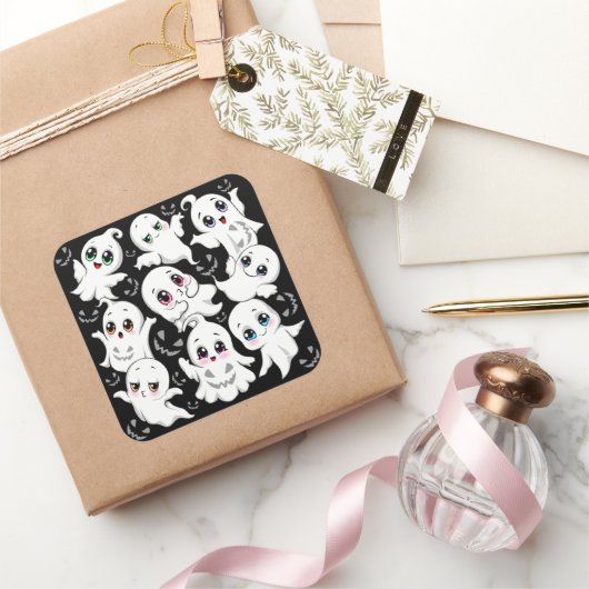 Baby Ghosts Spookoky Niedliche Halloween-Stimmung Quadratischer Aufkleber (Schenken)