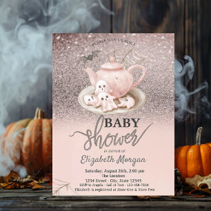 Baby Ghosts Teekanne Rose Glitter Bokeh Babyparty Einladung