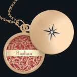 Baby Gift Annaprashan Medaillon<br><div class="desc">Adorable goldblühende Rahmen in Kombination mit rotem Hintergrund. Einzigartige, elegante, vergoldete Halskette mit individuelle Name des Babys - das ideale Geschenk für Annaprashan erste Reiszeremonie.</div>