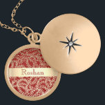 Baby Gift Annaprashan Medaillon<br><div class="desc">Adorable goldblühende Rahmen in Kombination mit rotem Hintergrund. Einzigartige,  elegante,  vergoldete Halskette mit individuelle Name des Babys - das ideale Geschenk für Annaprashan erste Reiszeremonie.</div>
