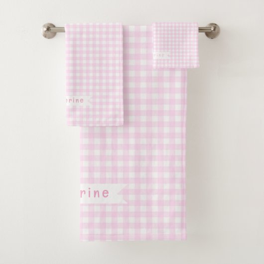 Baby Gingham Pastel Pink Badhandtuch Set (Insitu)
