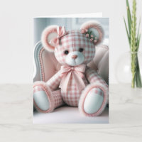 Baby Gingham Teddy Bear auf einem Stuhl