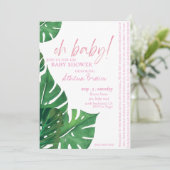 Baby Gir, Script Quote Tropical Floral Baby Shower Einladung (Stehend Vorderseite)