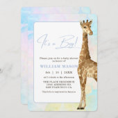 Baby Giraffe Baby Shower Blue I is a Boy Einladung (Vorne/Hinten)