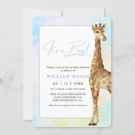 Baby Giraffe Baby Shower Blue I is a Boy Einladung