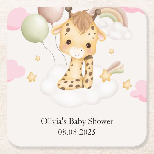 BABY GIRAFFE BABY SHOWER RECHTECKIGER PAPPUNTERSETZER (Vorderseite)
