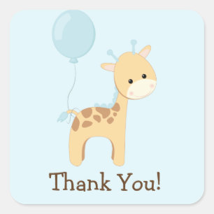 Baby Giraffe, Blau, Jungle Animal Danke Quadratischer Aufkleber