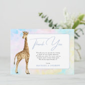Baby Giraffe Blue Baby Dusche Danke Karte (Stehend Vorderseite)