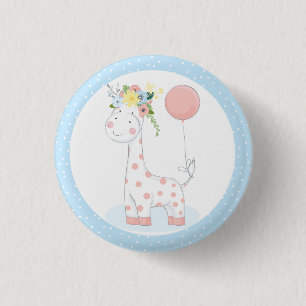 Baby-Giraffe-Blumenkrone Pastellrosa Bauernhof Zoo Button