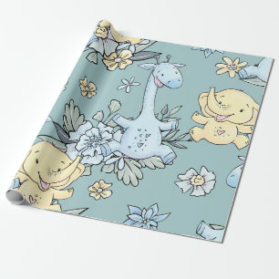 Baby Giraffe & Elephant Geschenkpapier
