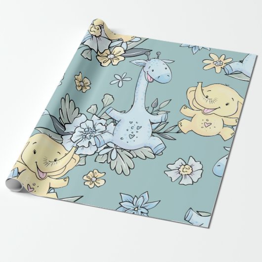 Baby Giraffe & Elephant Geschenkpapier (Ungerollt)