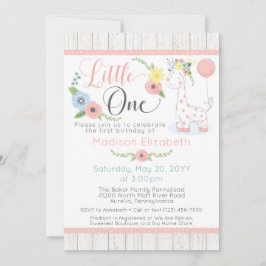 Baby Giraffe Erste Geburtstagsflorale & rustikales Einladung