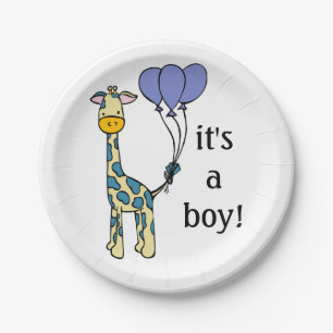 Baby Giraffe - Es ist ein Junge - Baby Shower Tell Pappteller