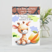 Baby Giraffe farbenfrohe Einladung zum Geburtstag (Stehend Vorderseite)