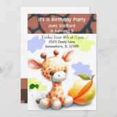 Baby Giraffe farbenfrohe Einladung zum Geburtstag (Vorne/Hinten)