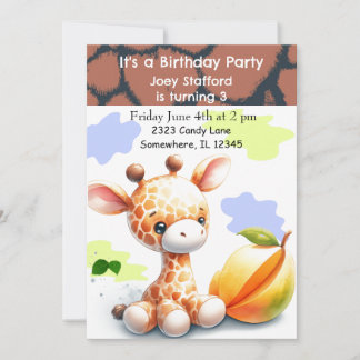 Baby Giraffe farbenfrohe Einladung zum Geburtstag