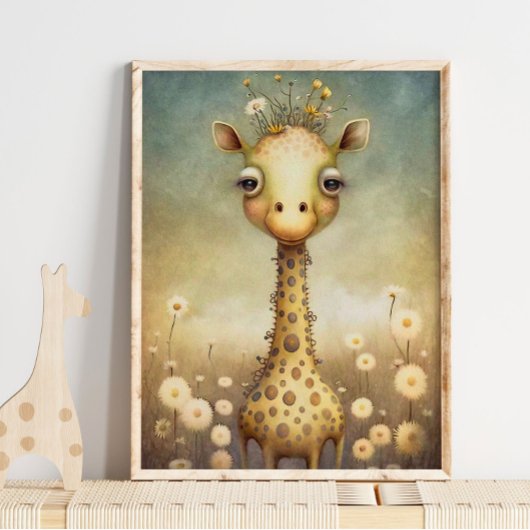 Baby Giraffe Floral African | Giraffenmauer Poster