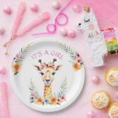 Baby Giraffe Floral, es ist ein Mädchen | Babydusc Pappteller (Party)