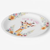 Baby Giraffe Floral, es ist ein Mädchen | Babydusc Pappteller (Schrägansicht)