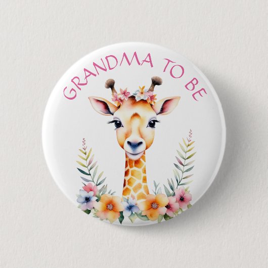 Baby Giraffe Floral, Oma zu sein | Babydusche Button (Vorderseite)