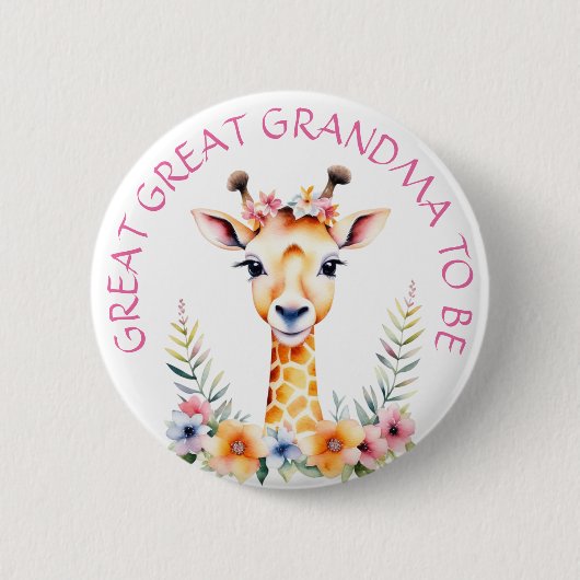 Baby Giraffe Floral, Oma zu sein | Babydusche Button (Vorderseite)