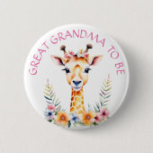 Baby Giraffe Floral, Oma zu sein | Babydusche Button (Vorderseite)
