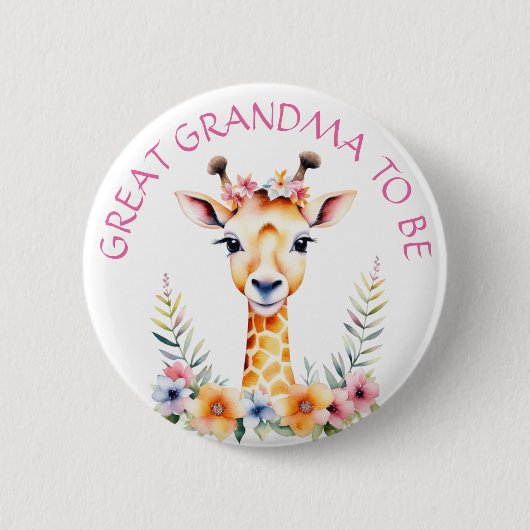 Baby Giraffe Floral, Oma zu sein | Babydusche Button (Vorderseite)