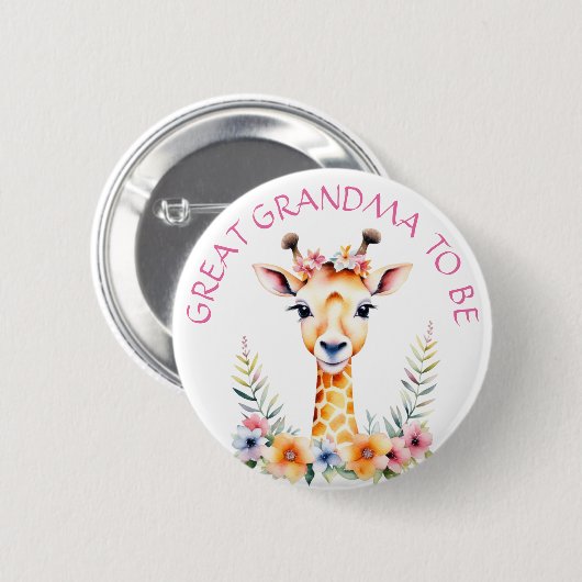 Baby Giraffe Floral, Oma zu sein | Babydusche Button (Vorne & Hinten)