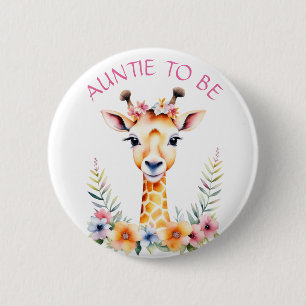 Baby Giraffe Floral, Tante zu sein   Babydusche Button