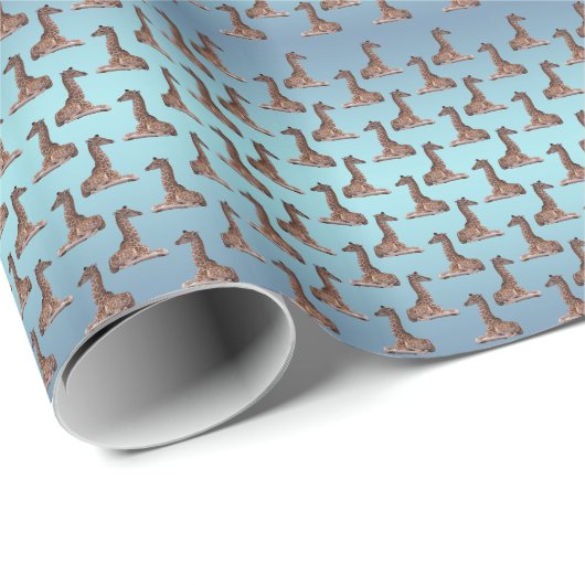 Baby Giraffe Frenzy Wrapping Paper (Sky Blue Mix) Geschenkpapier (Rolleneckpunkt)