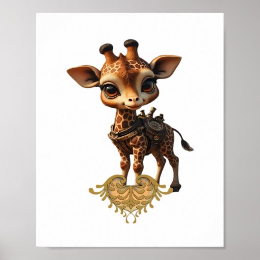 Baby-Giraffe im Steampunk-Cartoon-Stil Classic T- Poster (Vorne)