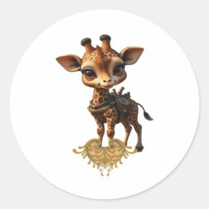 Baby-Giraffe im Steampunk-Cartoon-Stil Classic T- Runder Aufkleber