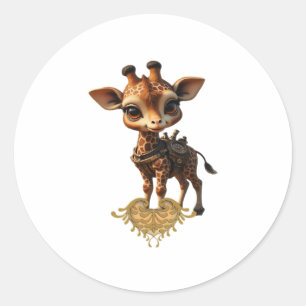 Baby-Giraffe im Steampunk-Cartoon-Stil Classic T- Runder Aufkleber