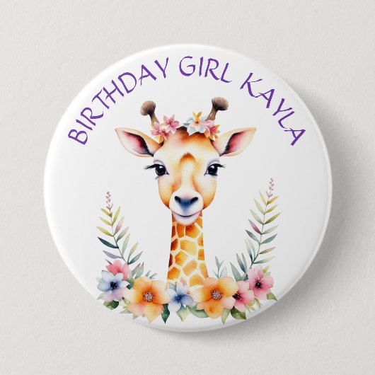 Baby Giraffe in Blume Girl's Birthday Party Button (Vorderseite)