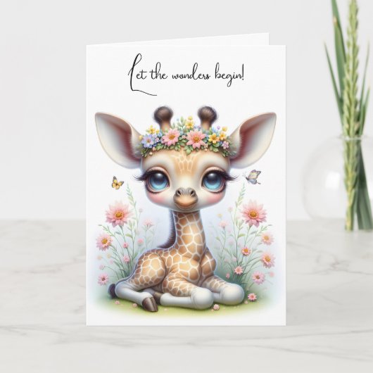 Baby Giraffe in Blume Glückwunsch Karte (Vorderseite)