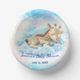 Baby Giraffe in der Wolkendusche Pappteller