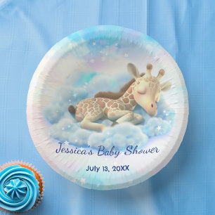 Baby Giraffe in der Wolkendusche Pappteller