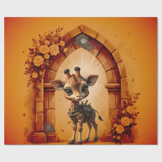 Baby-Giraffe in Steampunk-Cartoon Geschenkpapier (Flach)