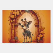 Baby-Giraffe in Steampunk-Cartoon Geschenkpapier Set (Vorderseite)