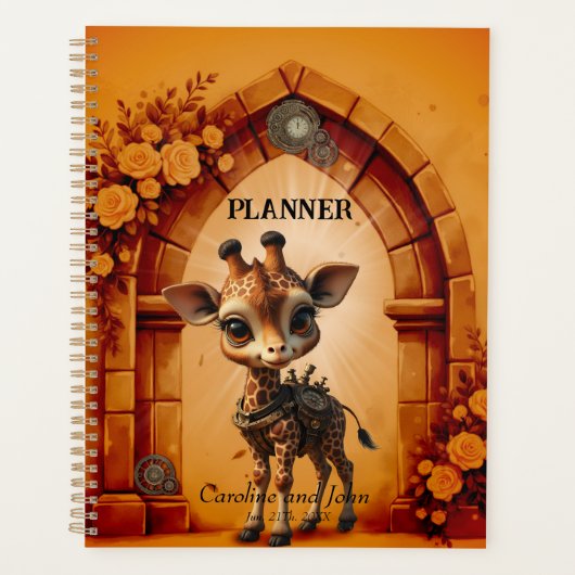 Baby-Giraffe in Steampunk-Cartoon Planer (Vorderseite)