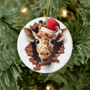 Baby Giraffe in Weihnachtsmannmütze - 3D Keramik Ornament