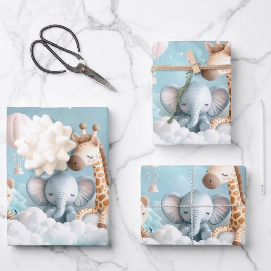 Baby Giraffe mit all seinen Freunden Geschenkpapier Set (Vorderseite)