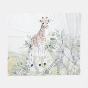 Baby-Giraffe mit Blattwerk Fleecedecke