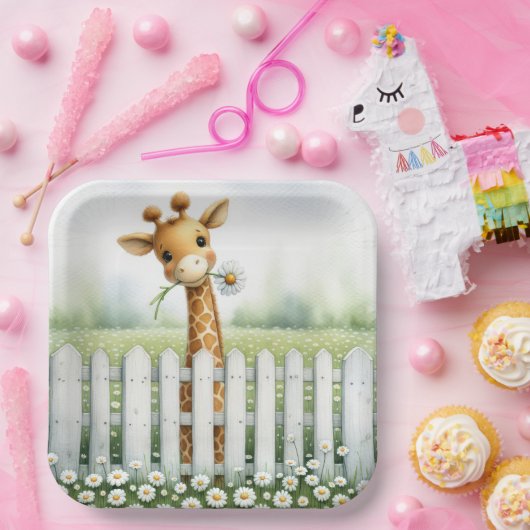 Baby Giraffe mit Daisy Pappteller (Party)