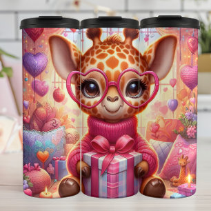 Baby-Giraffe mit rosa Herzbrille Wrap Thermosbecher