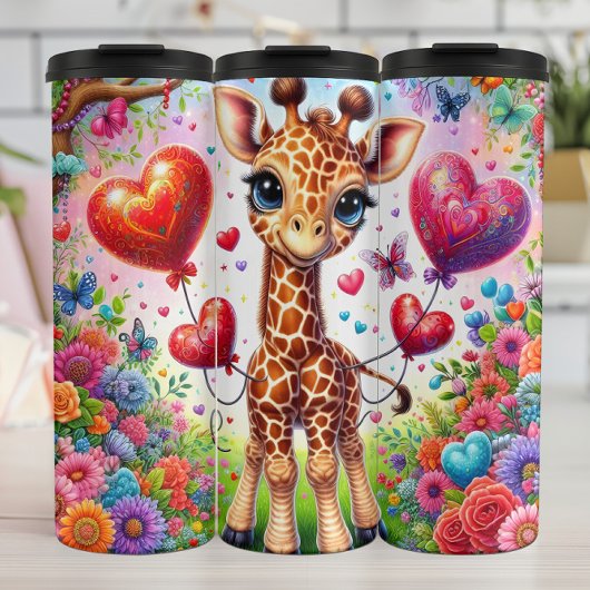 Baby Giraffe Multi Heart Balloon Wrap Thermosbecher