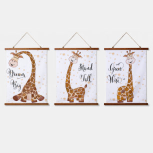 Baby-Giraffe-Nursery-Wandkunst 'Träume groß, Wachs Wandteppich Mit Holzrahmen