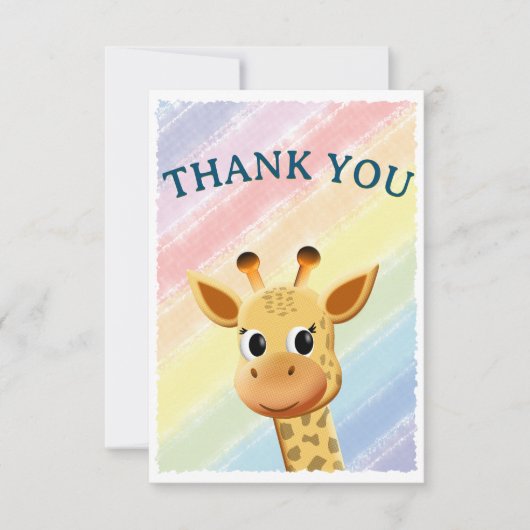 Baby Giraffe Pastel Rainbow Watercolor Kinderdusch Dankeskarte (Vorderseite)